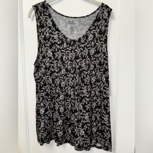 Croft & Barrow Pleated Tank Top XL Dark Grey and White Vine Pattern NWT